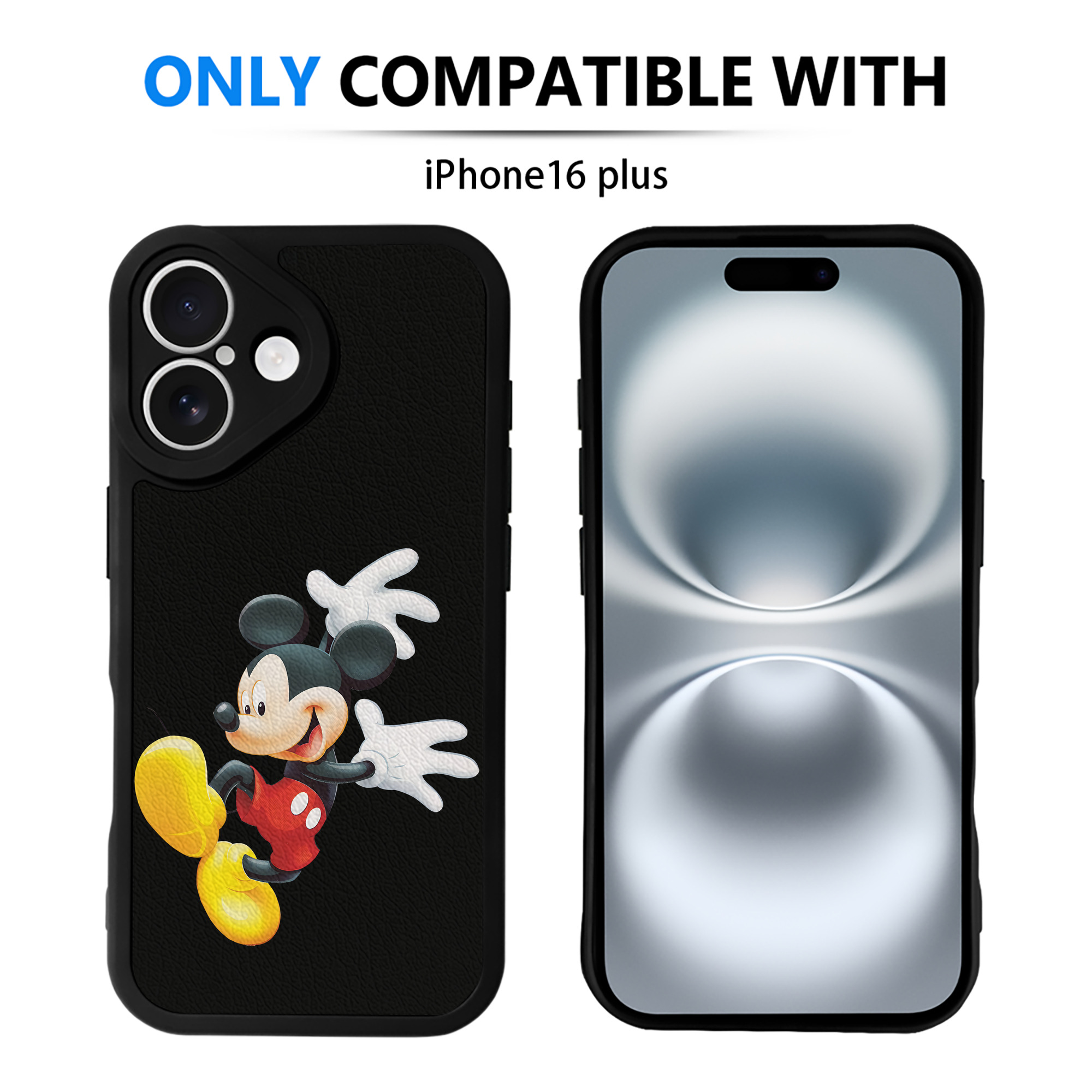 （画像用） ミッキーマウス Mickey Mouse 【iPhone 16シリーズ対応】シリコンスマホケース（レザー調） 材質：シリコン